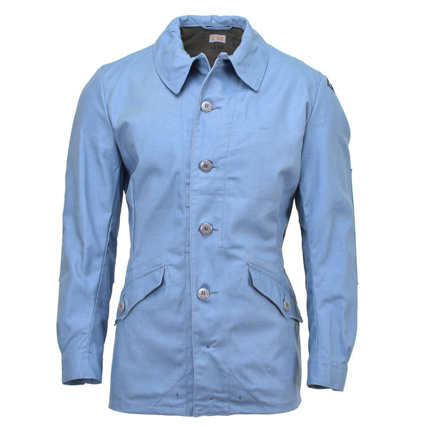 Originele Zweedse civiele verdediging uniform jas denim lichtblauw vintage nieuw