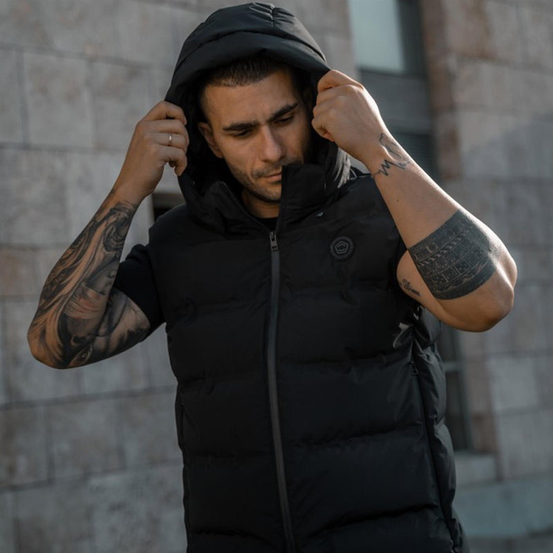 Pentagon Omega Down Vest Grijs water Weerwillent gecoate mouwloze winter met capuchon