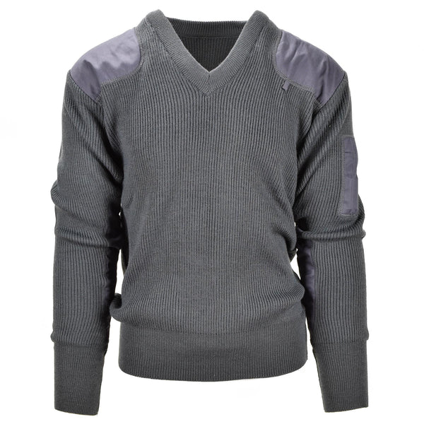 Origineel Italiaans leger commando pullover jumper grijs wol v-hals trui nieuw