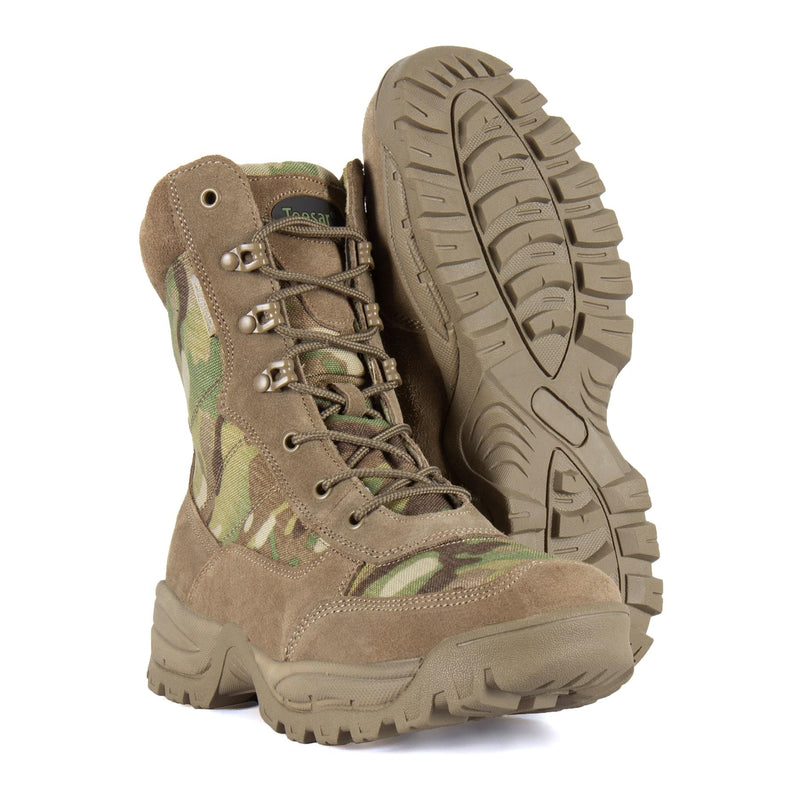 Teesar Tactical Multicam Boots Side Zip Hunting Hiking Trekking Duty Footwear