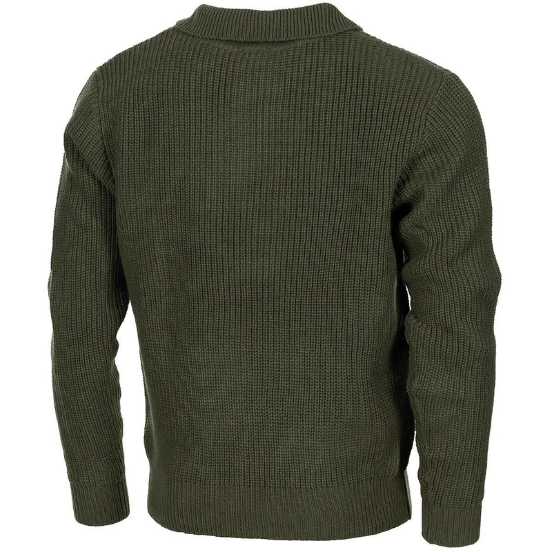 MFH -merk Troyer Style Sweater Quarter Zip Jumper Rib Gebreide Olive -pullover Nieuw