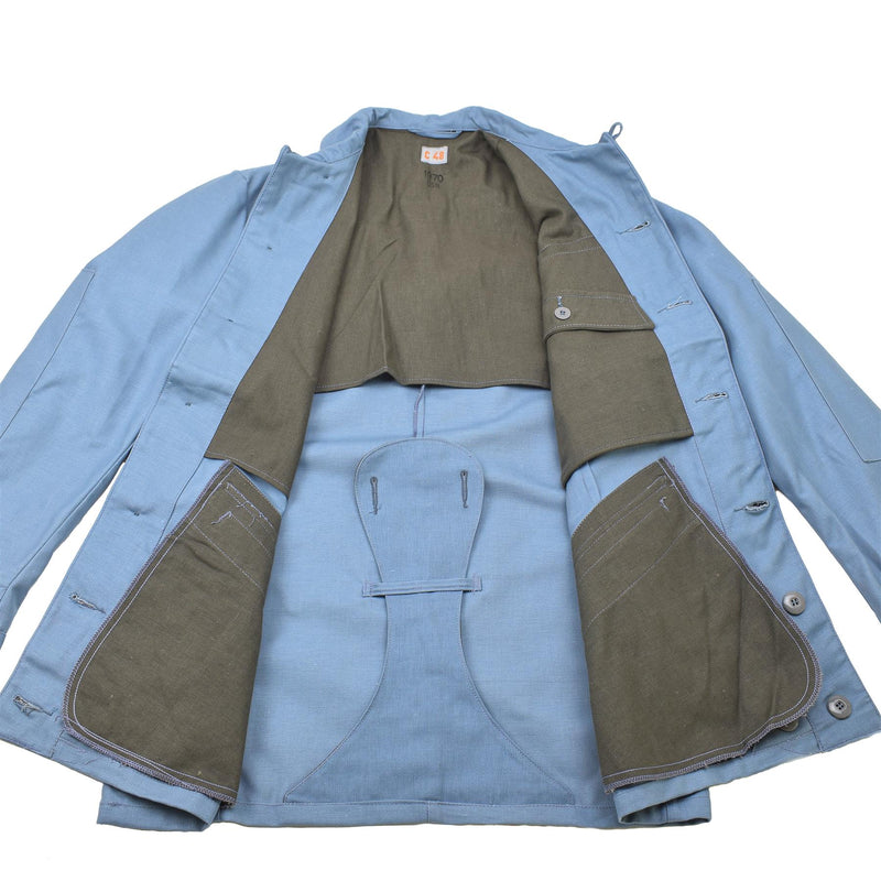 Originele Zweedse civiele verdediging uniform jas denim lichtblauw vintage nieuw