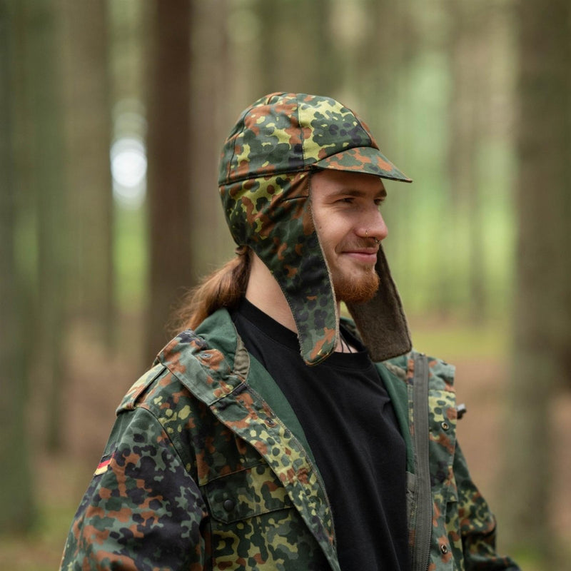 Echt Duits leger militaire winterstapel Cap Flecktarn hoed warm koud weer