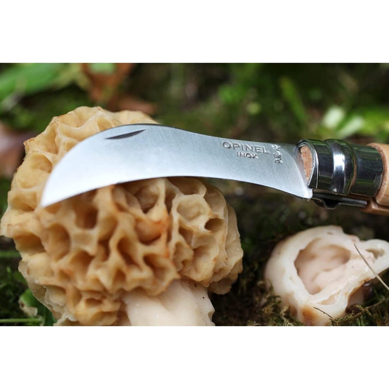 Opinel n ° 08 Mushroom zakmes roestvrij staal Hawkbill Beech houtgreep