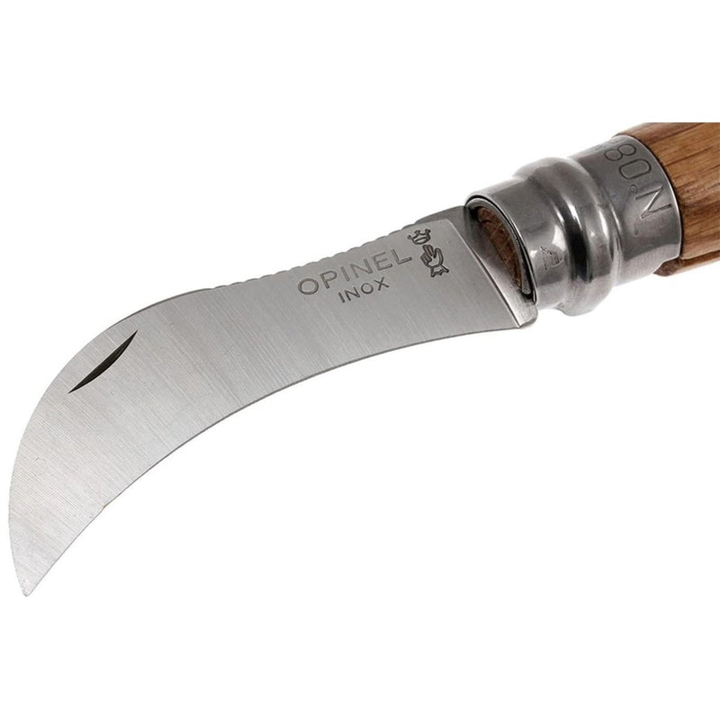 Opinel n ° 08 Mushroom zakmes roestvrij staal Hawkbill Beech houtgreep