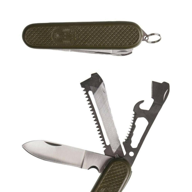 Spaans mes in het legerstijl. Spanje militair opvouwbaar mes multitool od olive