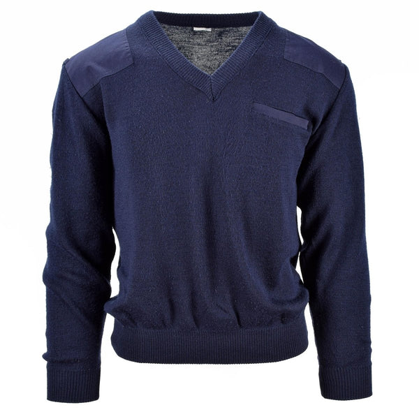 Sweater V-neck Dutch military classic officer wool men jumper workwear reinforced shoulders chest pocket