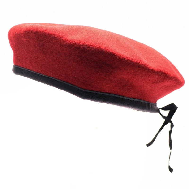 vintage german military beret in coral red color