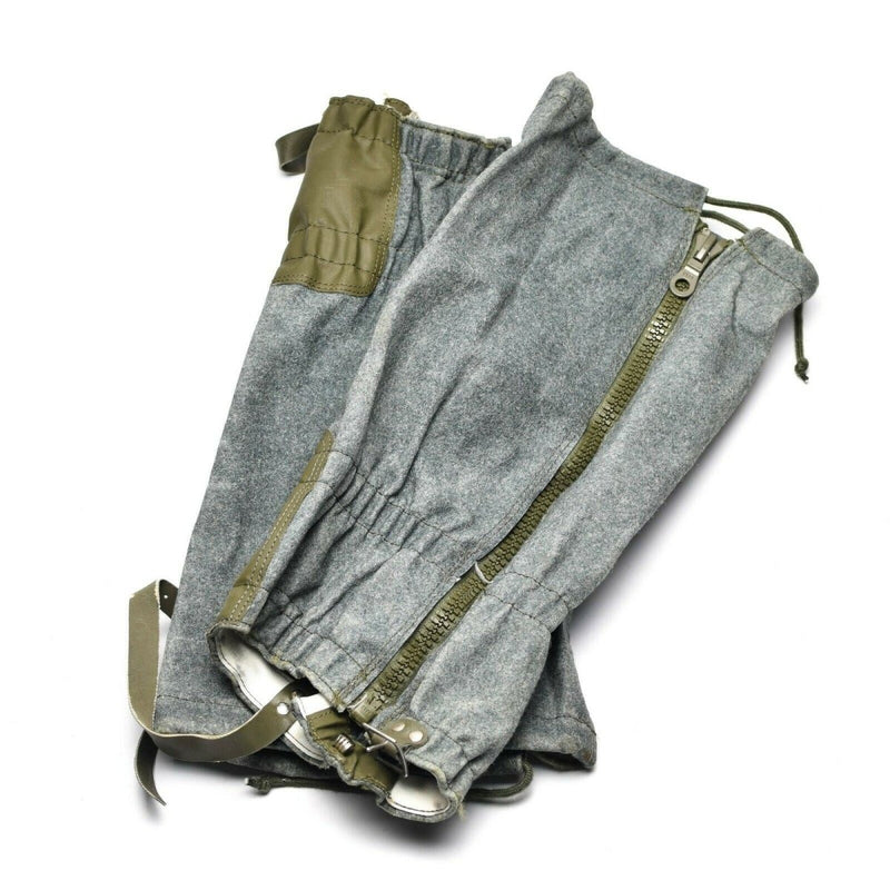 Genuine Swiss army Gaiters wool gray mountains hiking military surplus boot rope elasticated