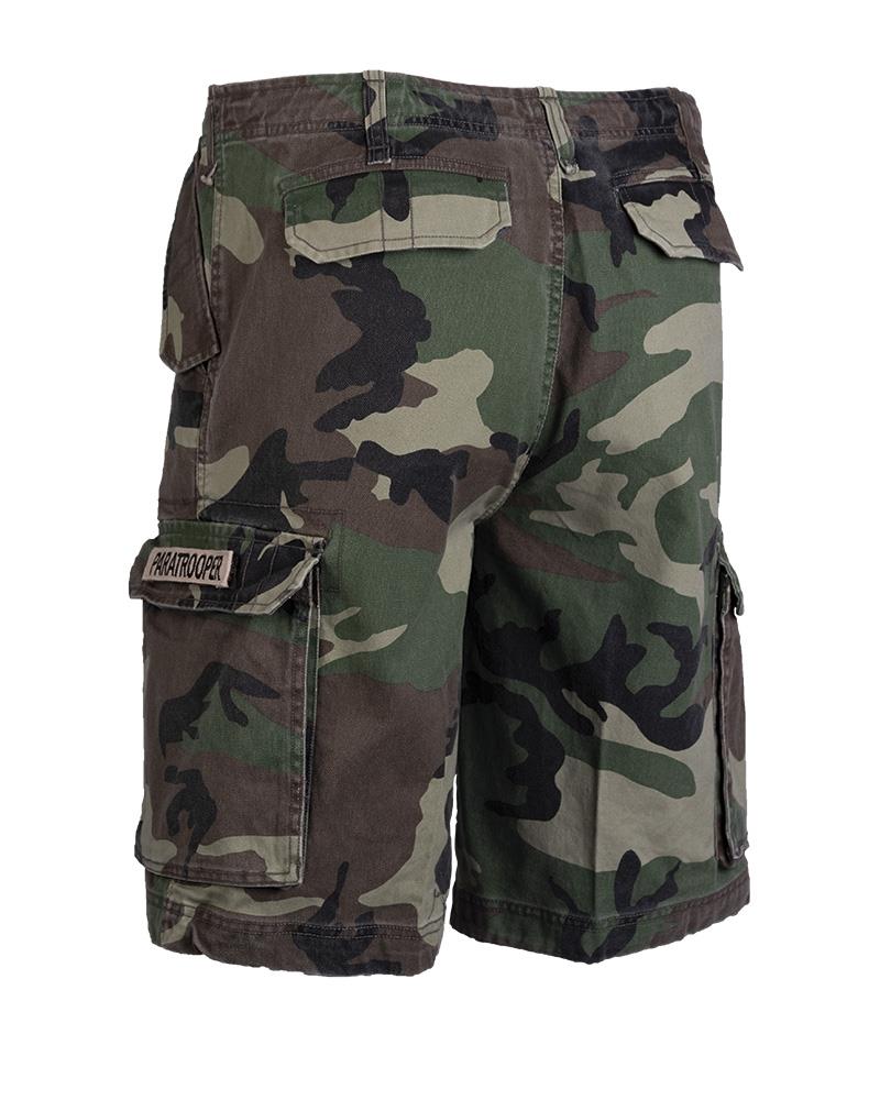 Mil-Tec Brand Germany Military paratrooper style prewashed woodland camo shorts