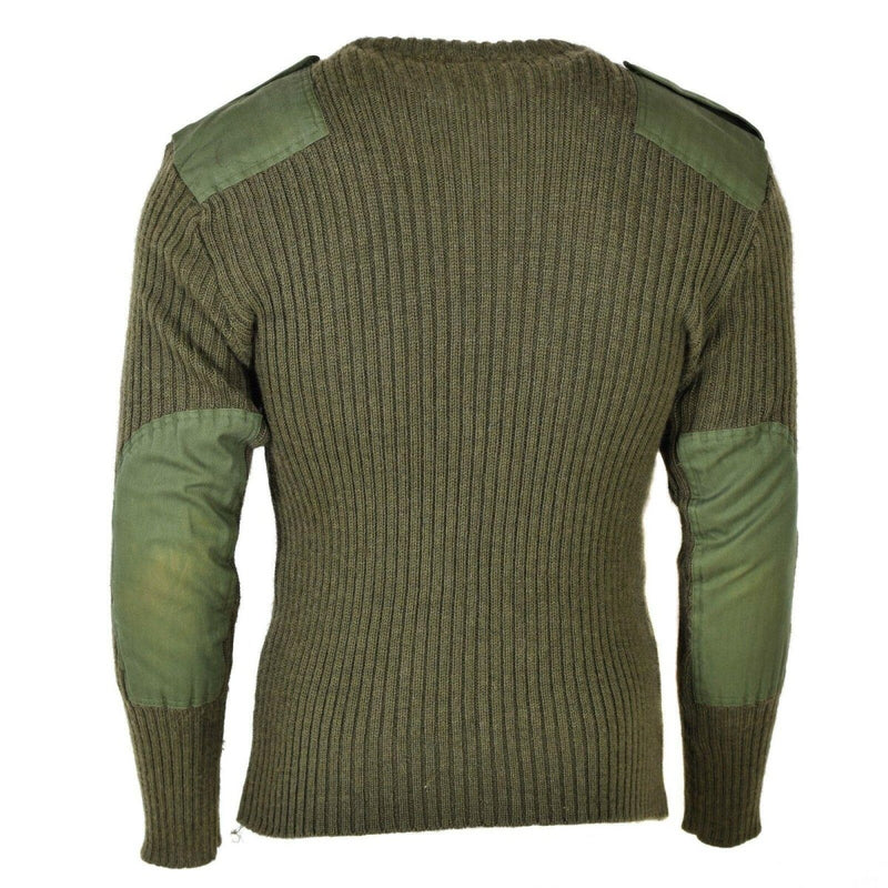 Original Belgian army sweater commando jumper reinforced elbows and shoulders equlets olive pullover pure wool rib knit