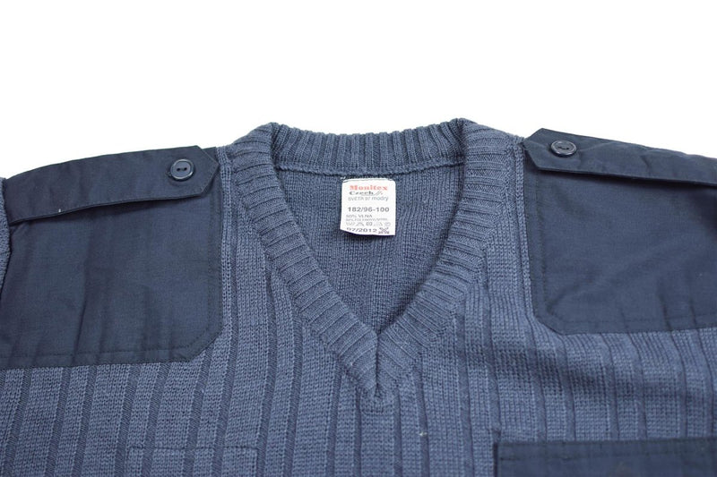 Czech army Sweater Jumper M97 Blue Wool rib knitted V-neck